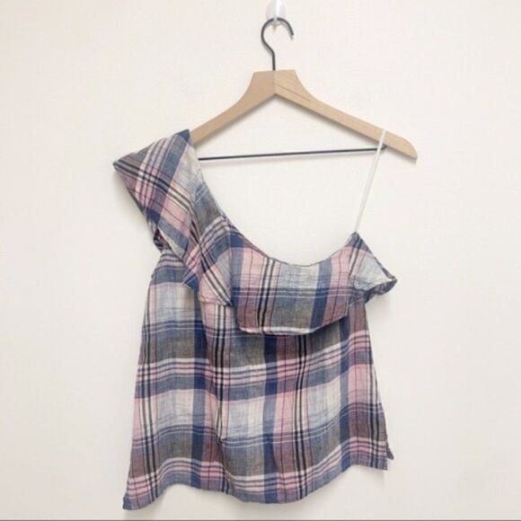 Cloth & Stone Plaid One Shoulder Ruffle Top - Picture 2 of 5